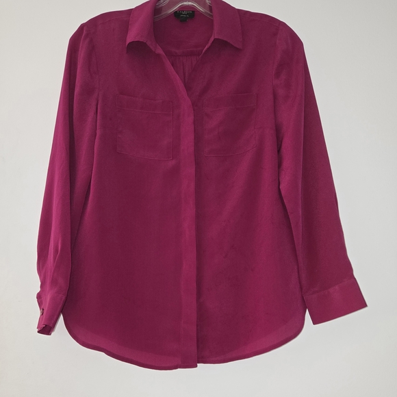 TALBOTS Fuchia 100% Washable Silk Button-Up Blouse - Picture 1 of 7